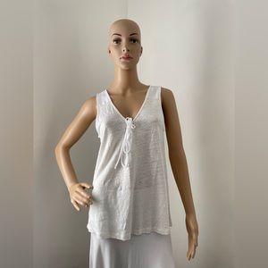 Sanctuary white top lace up linen knit tank tie front. Size small
